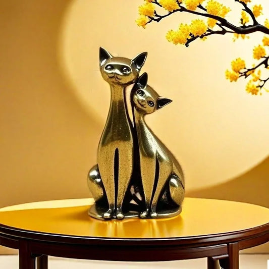 1PCS Brass Mini Double Cat Sculpture Ornament Crafts Anime Cat Ornament Home Desktop Living Room Office Small Ornament Crafts