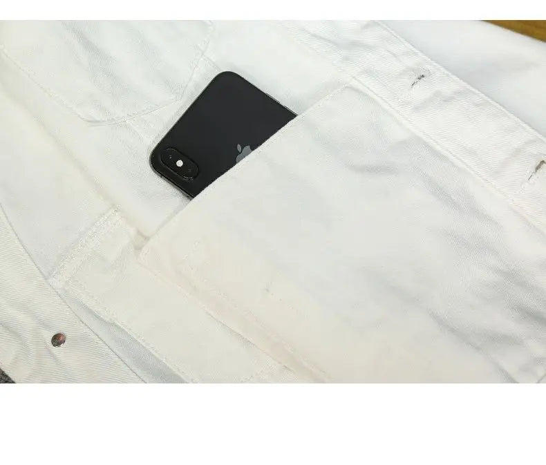 2024 Spring Men Solid Lapel Denim Jackets Fashion Motorcycle Jeans Jackets Hommes Slim Fit Cotton Casual Black White Coats