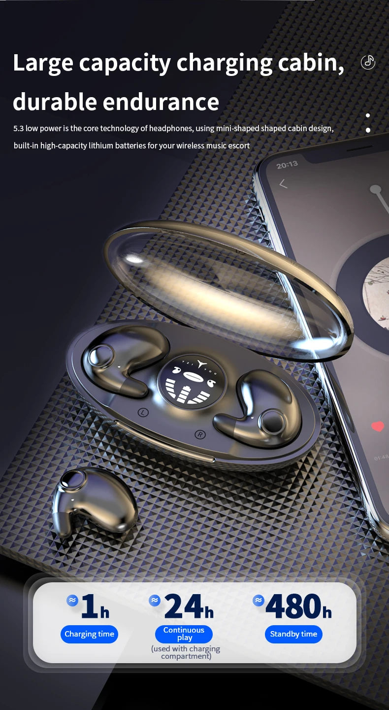 Sleep Invisible Stereo Headset IPX5 Waterproof Wireless Bluetooth Earphone Earbuds with Mic for Phone Bluetooth 5.3 Headphones