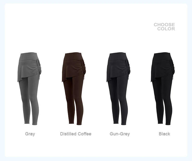 BIVIGAOS New Spring Drawstring Pleated Yoga Leggings Skirt Pants Fake Two Piece Women High Waist Elastic Sports Fitness Leggings