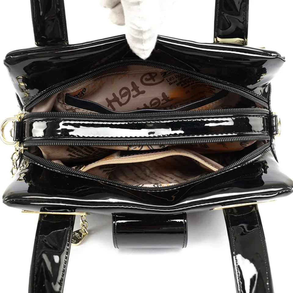 Fashion Elegant Madam Handbag Crocodile Pattern with Lattice Luxury Women Shoulder Tote Bag Two Layers Ladies Bag Big Belt Sac
