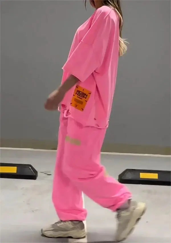 Summer New Fashion Hollowed Out O Neck T Shirt Women's 2 Piece Set Solid Color Casual Relaxed Tracksuit Pants Pocket Female Suit