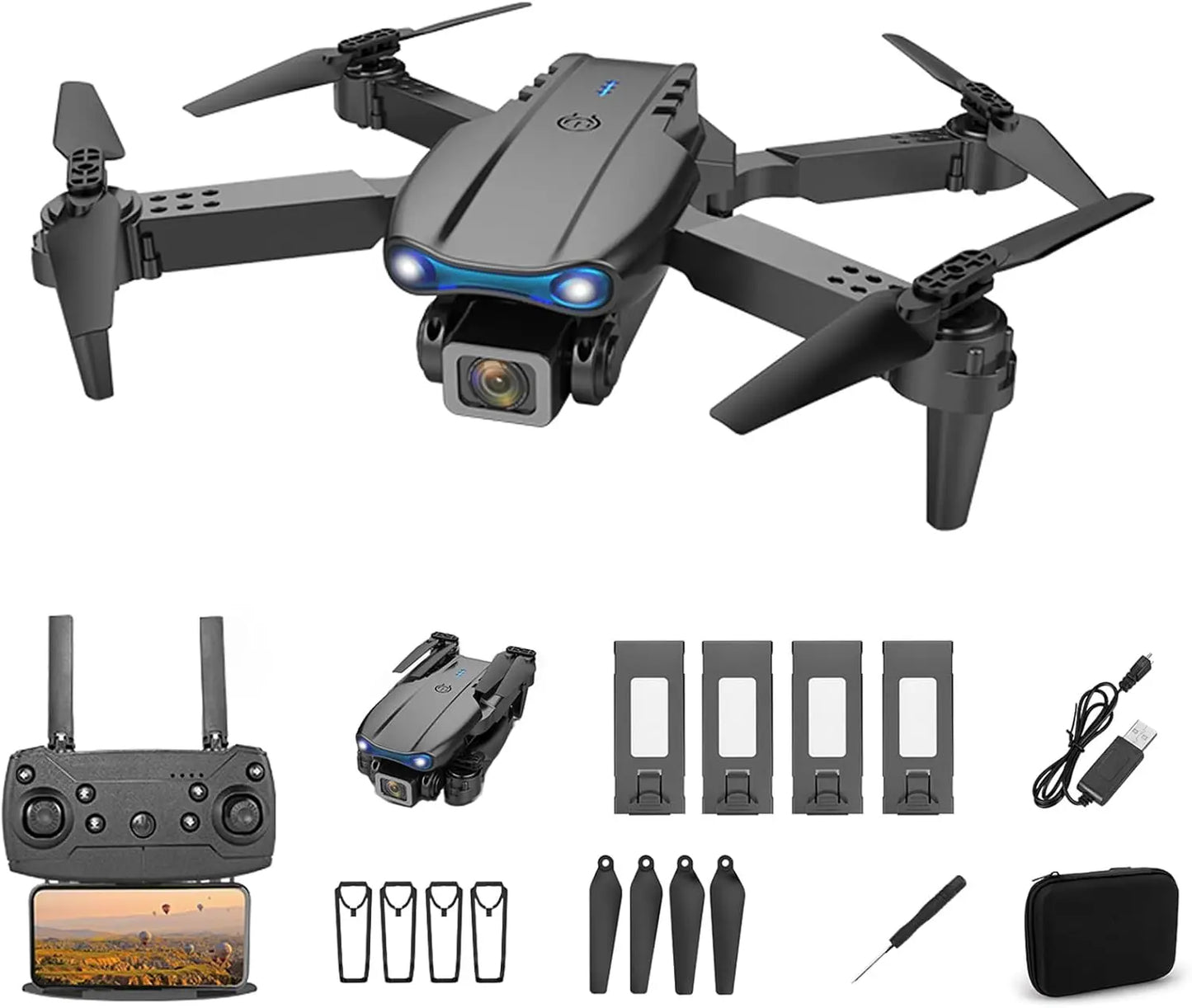 Drones Camera 4K E88 Wide Angle, 1080P Hd Camera, Wifi, Fpv Drone, Mini Drone, Height Support, Foldable, Rc, Quadcopter, Children's Toys