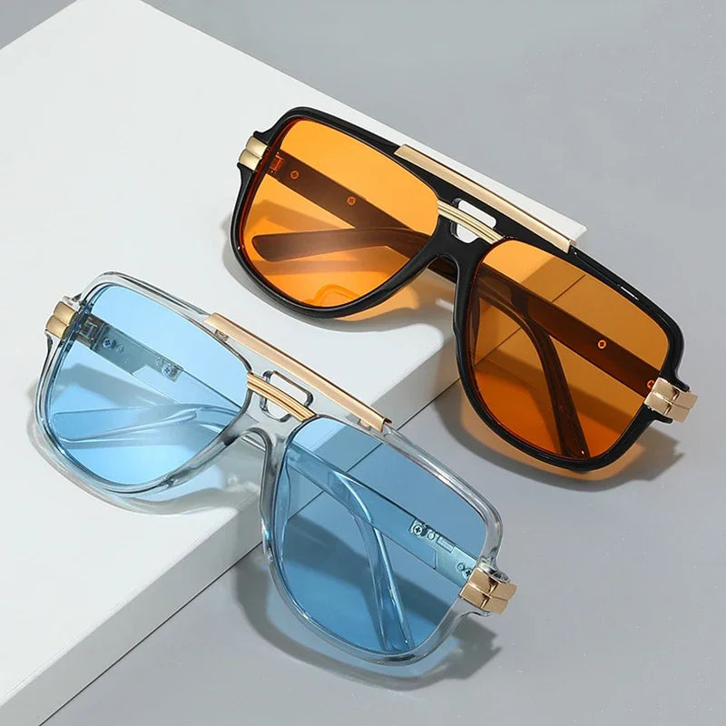 SO&EI Retro Square Double Bridges Men Sunglasses Fashion Brand Designer Shades UV400 Women Gradient Sun Glasses
