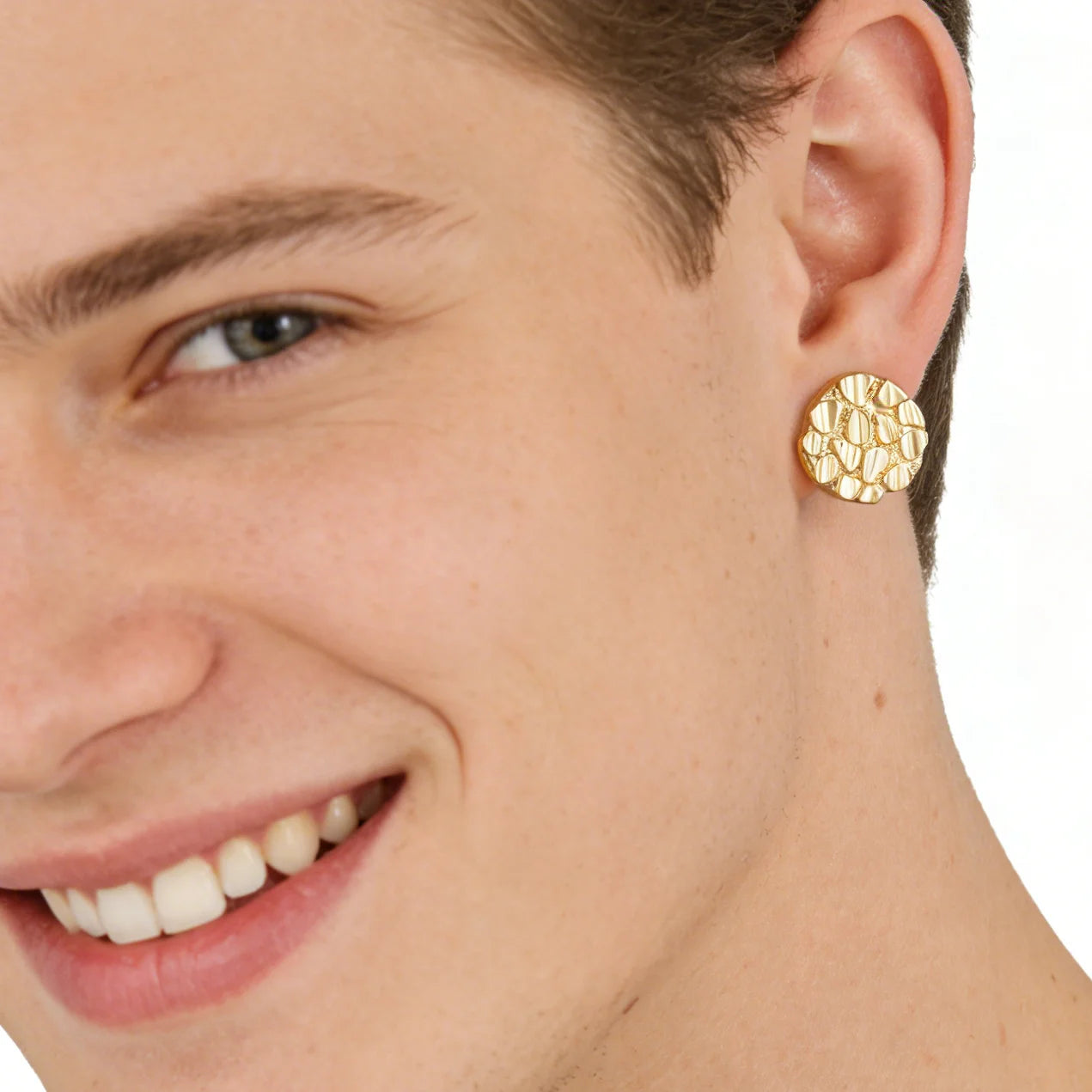 14k Gold Plated 12mm round Stud Earrings for Men And Women Fashion Jewelry Irregular Geometric Shape Gold Nugget Earrings