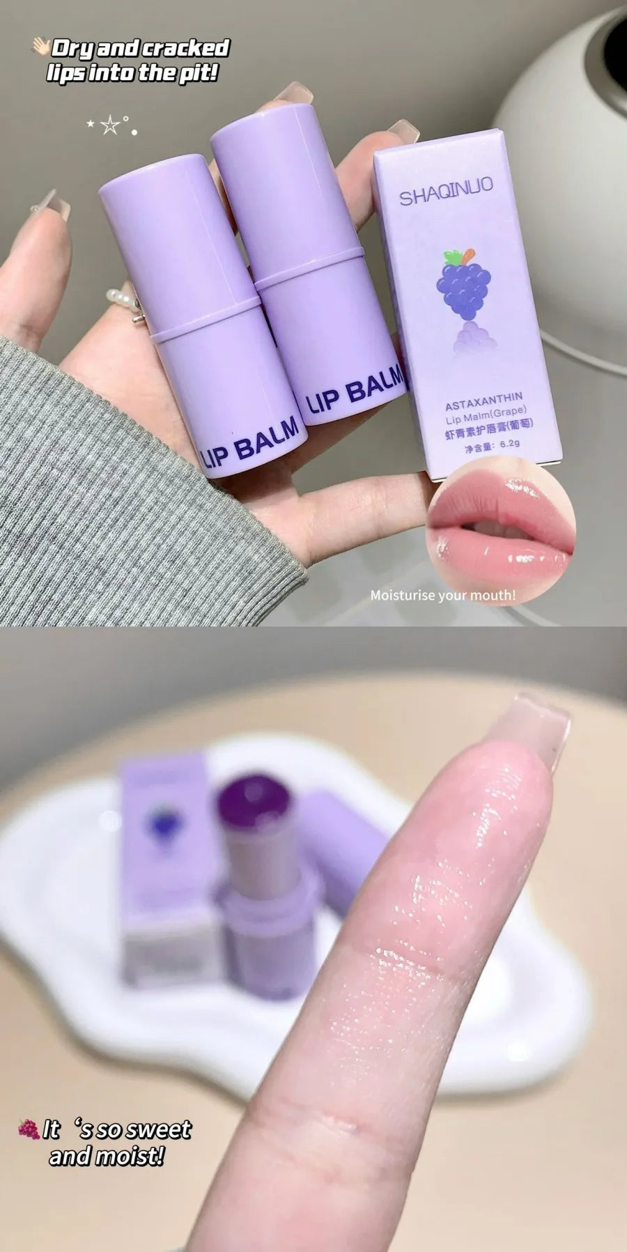 3-Color Lip Balm - Osmanthus, Jasmine Tea, and Grape Scents ,lip care, hydrating and nourishing