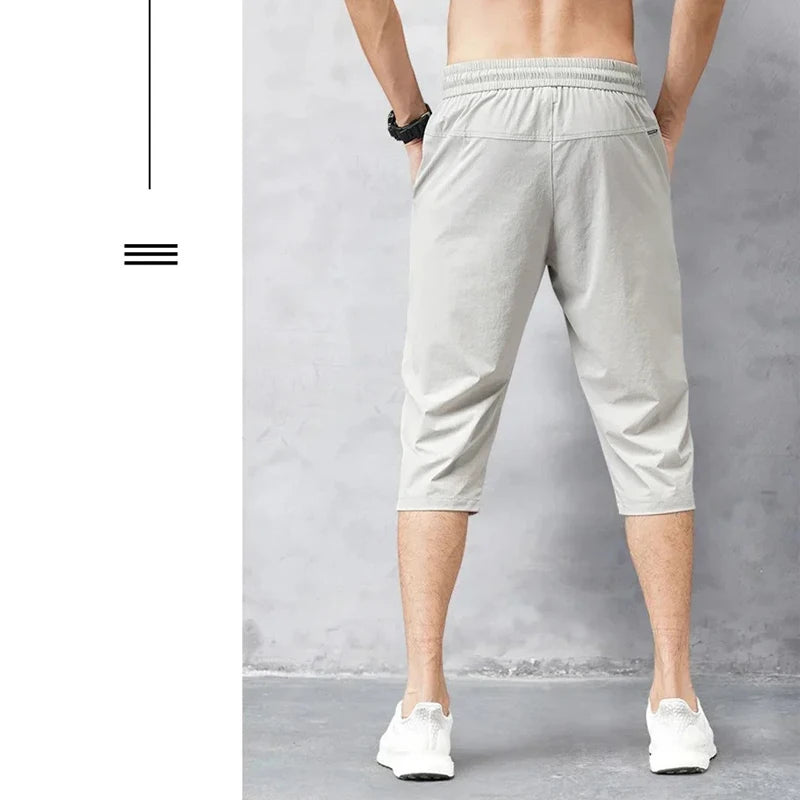 8XL 3/4 Length Men's Shorts Quick Drying Ice Silk Sport Shorts Summer Breeches Long Calf Bermuda Board Beach Elastic Big Size