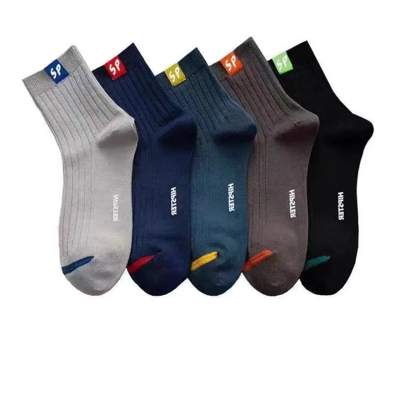 5 Pairs Cotton Men's Socks Breathable Casual Sock Solid Color Striped Spring Summer Thin Sweat-absorbing Sports Tube Man Socks