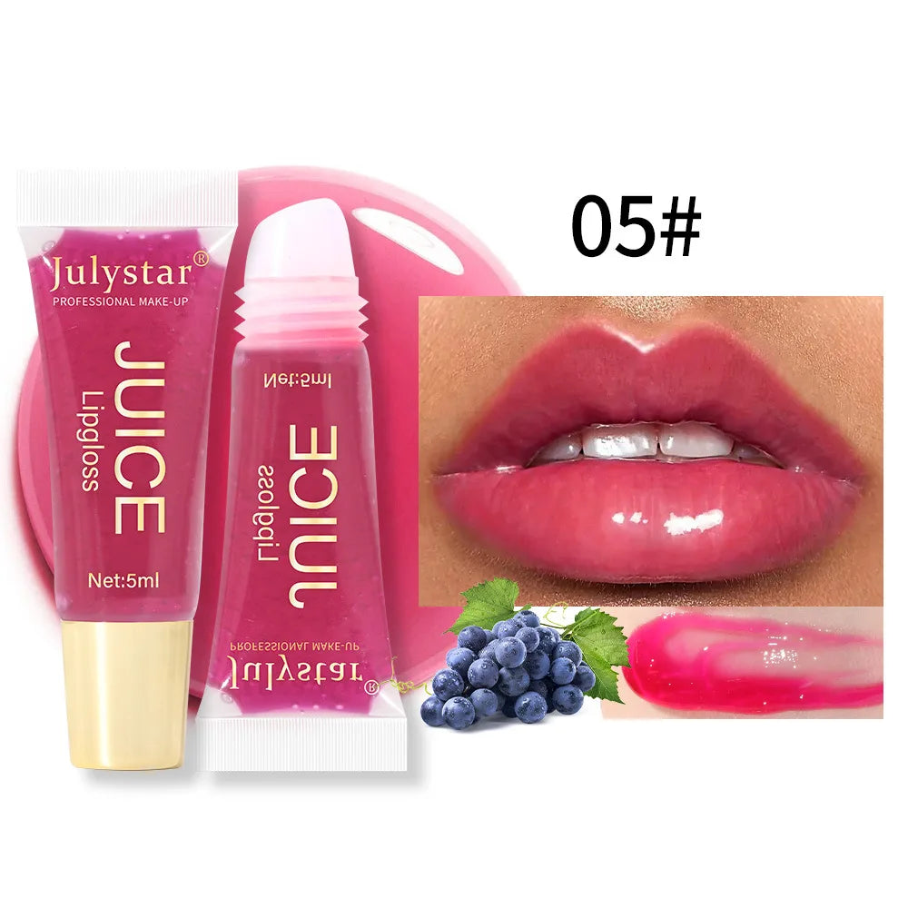 Glitter Plumping Lip Gloss Jelly Strawberry Moisturizer Fruit Lip Oil Transparent Fullness Lip Tint Gel Soft Tube Makeup LipCare