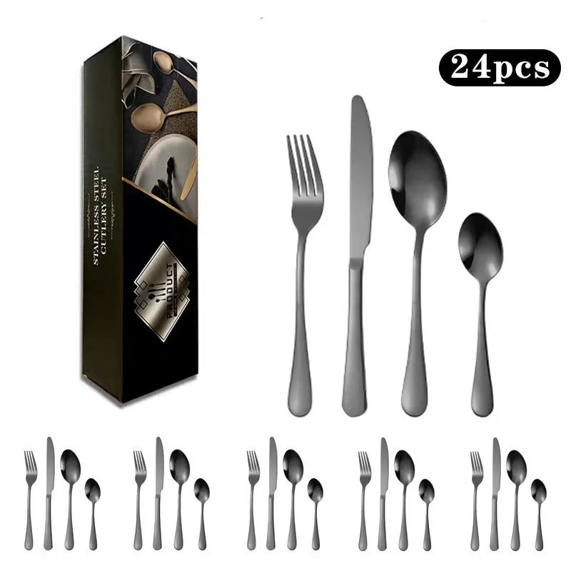 24 Piece Stainless Steel Tableware Nordic Household Knife Fork Coffee Spoon Gift Box Set