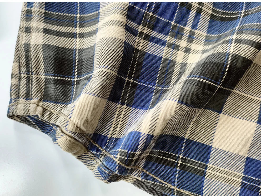 Spring and autumn new cotton washed male casual plaid shirt male thick long-sleeved shirt coat