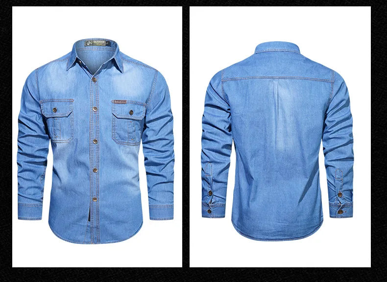 Plus Size 5XL Spring Long Sleeve Loose Denim Shirts Men Pure Cotton Shirt High Quality Male Autumn Fashion Casual Outwear Shirts