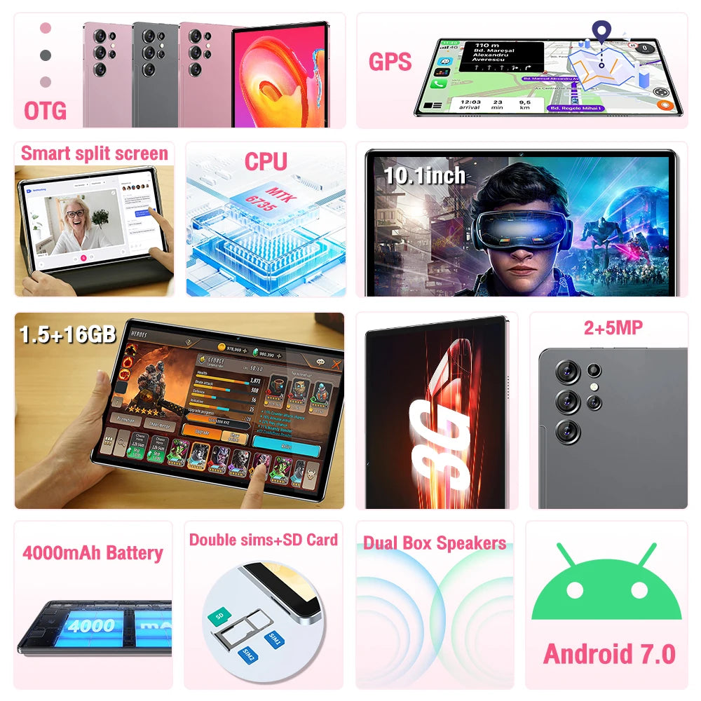 Lx Tab U 10.1inch 2MP+5MP 1.5+16GB 4000mAh Android 7 2MP+5MP 3G network learning machine tablet