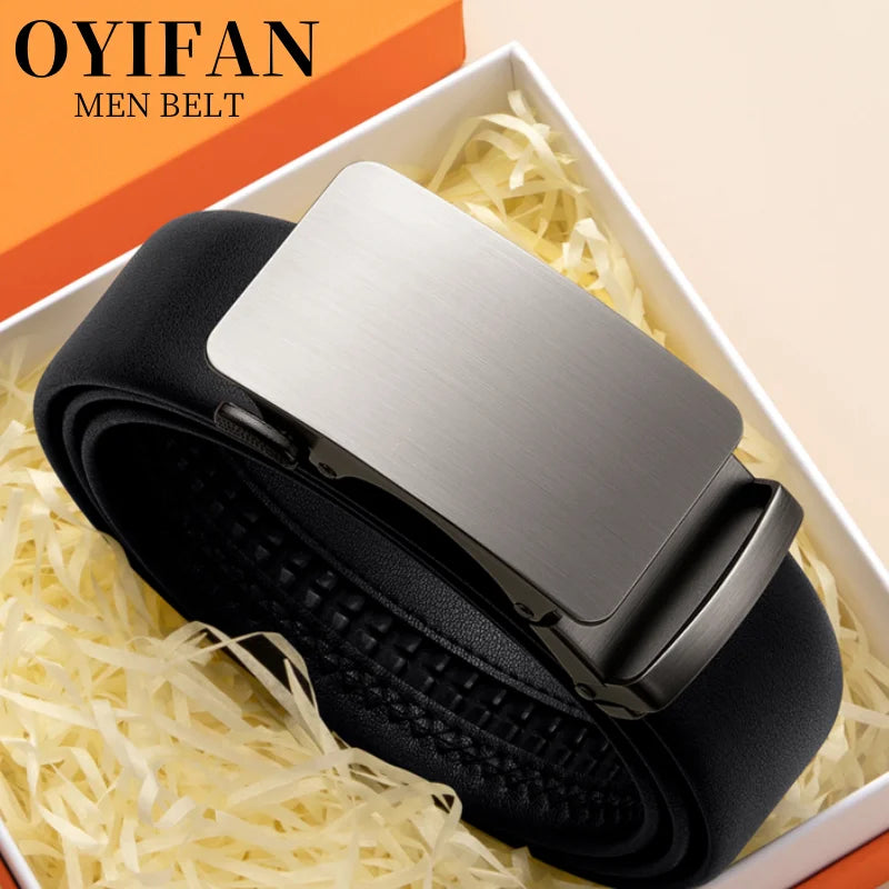 Simple men's belt black automatic buckle ratchet belt genuine leather belt best match jeans suit pants business casual belt men