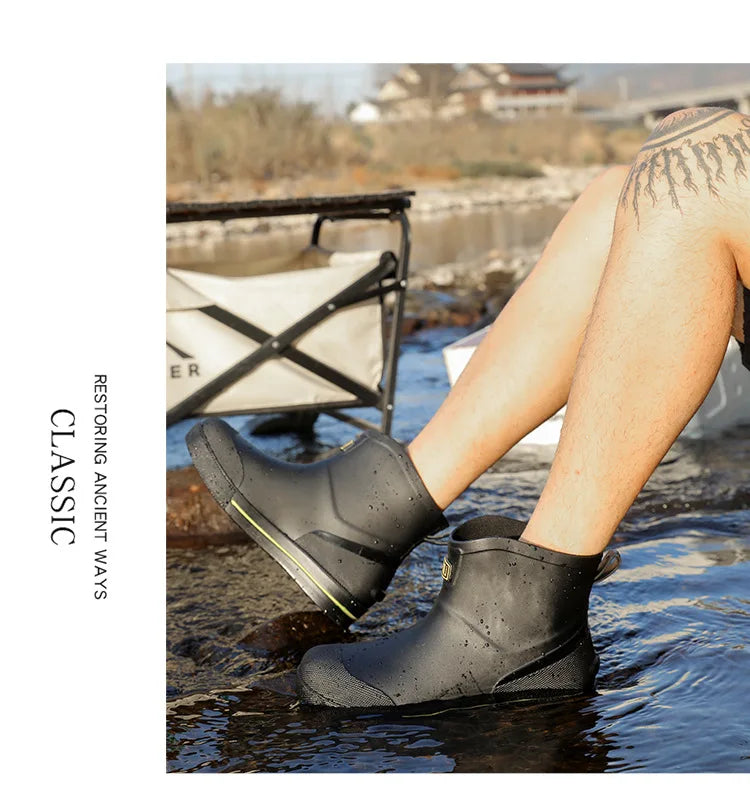 Snow Warm Thick Rain Boots, Kitchen Waterproof and Anti Slip Rain Shoes, Men's Fashionable and Wear-resistant Water Shoes