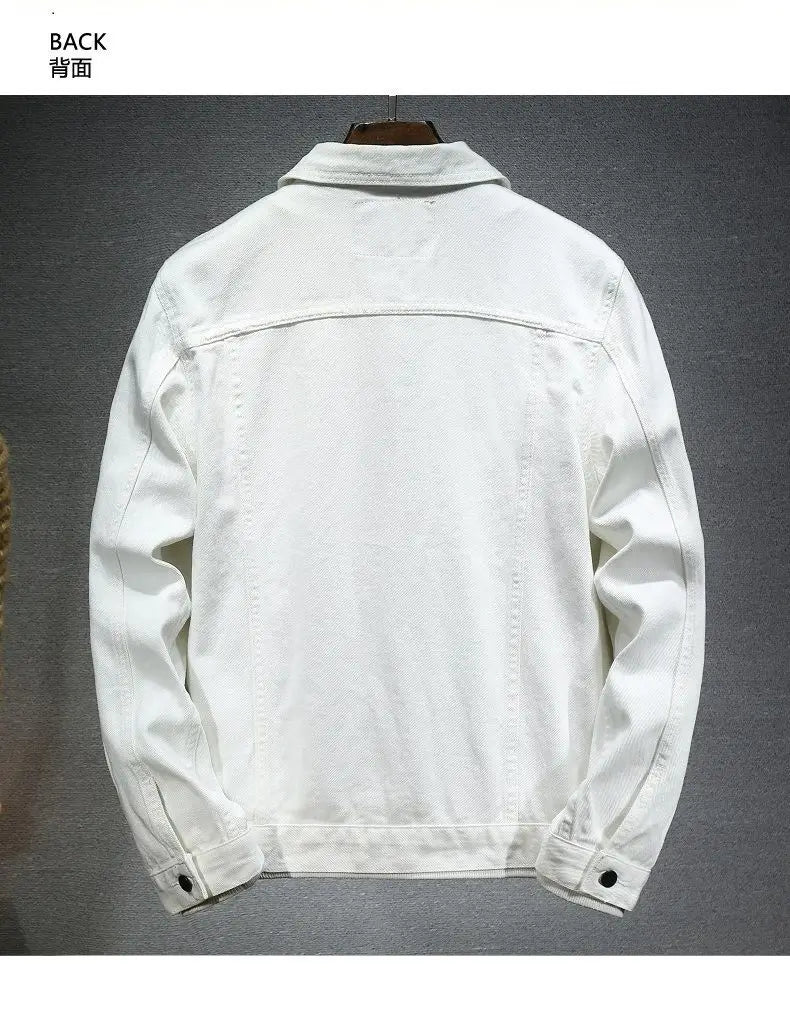 2024 Spring Men Solid Lapel Denim Jackets Fashion Motorcycle Jeans Jackets Hommes Slim Fit Cotton Casual Black White Coats