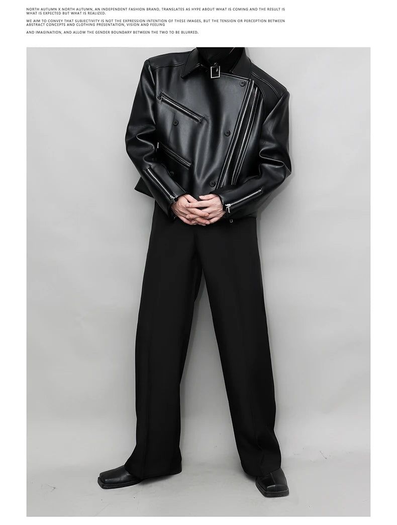 Mauroicardi Spring Autumn Oversized Cool Pu Leather Jacket Men Long Sleeve Stand Collar High Quality Luxury Designer Clothes