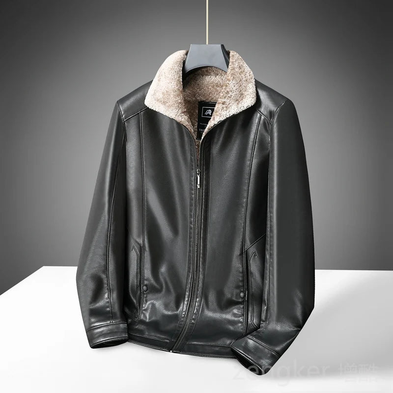 Large size men's PU leather jacket male tide winter extra large men loose man leather jacket fleece 7XL 6XL waterproof jacket