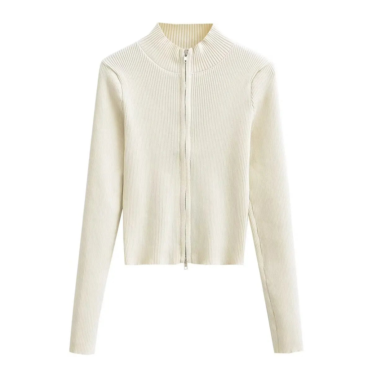 Slim Fit American Style Knitted Cardigan Women's Double Zipper Open Front Pure Desire Autumn Fashion Outerwear BM Style