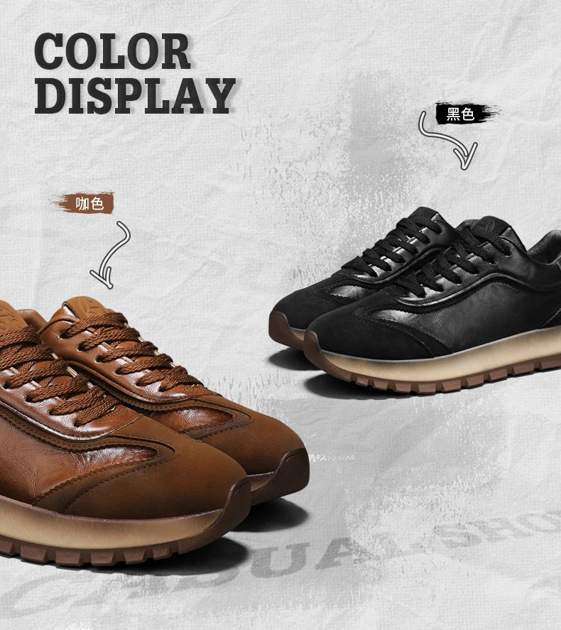 Classic Leather Casual Sneakers Men Comfortable Men's Spring Autumn Sneakers Platform Shoes Lace Up Brown Black Footwear 2025