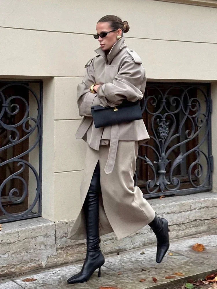 Solid Laepl Lace Up Trench Coat Women Fashion Full Sleeve Waist Cinching Short Windbreak 2025 New Autumn office commute outwear