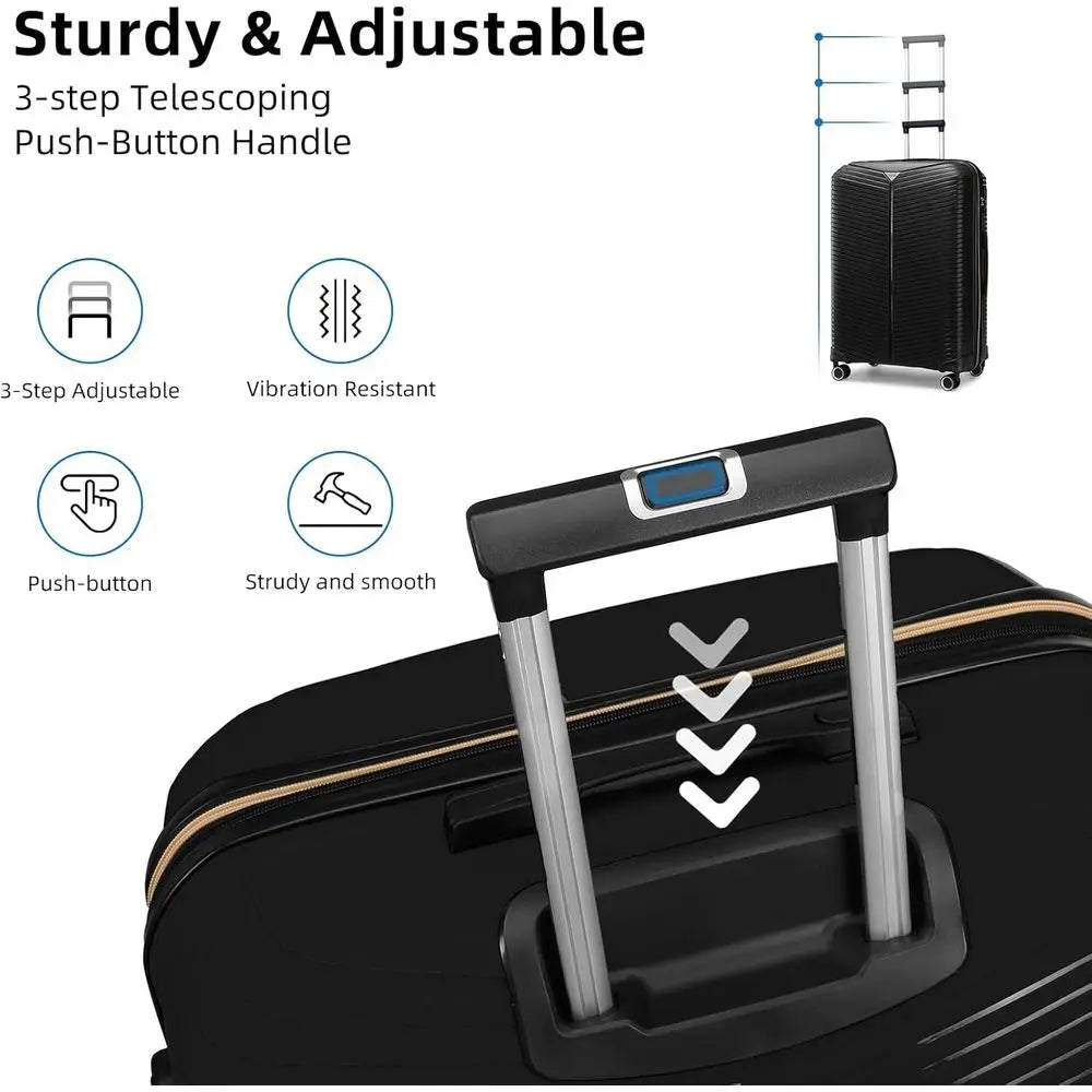 Expandable 5-Piece Spinner Suitcase Set, Durable Carry-On Luggage for Men and Women, Black
