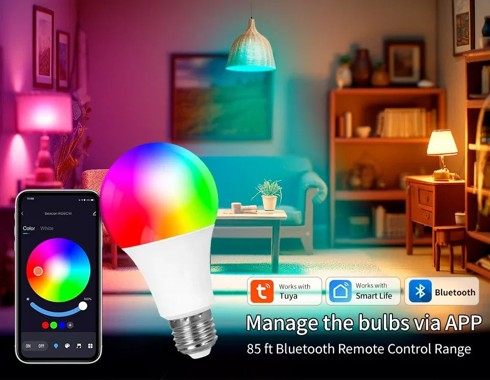 E27 Smart Bulb Tuya Bluetooth Smart Light Bulbs LED Lamp RGB 9W 15W 220V Smart Life APP Control LED Bulb Smart Home Automation