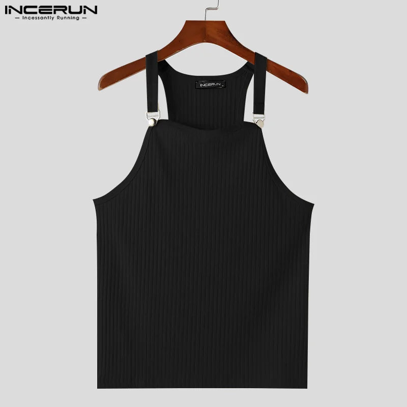 INCERUN Tops 2024 Korean Style New Men's Knitted Pit Strap Vests Summer Casual Streetwear Personality Sleeveless Tank Tops S-5XL