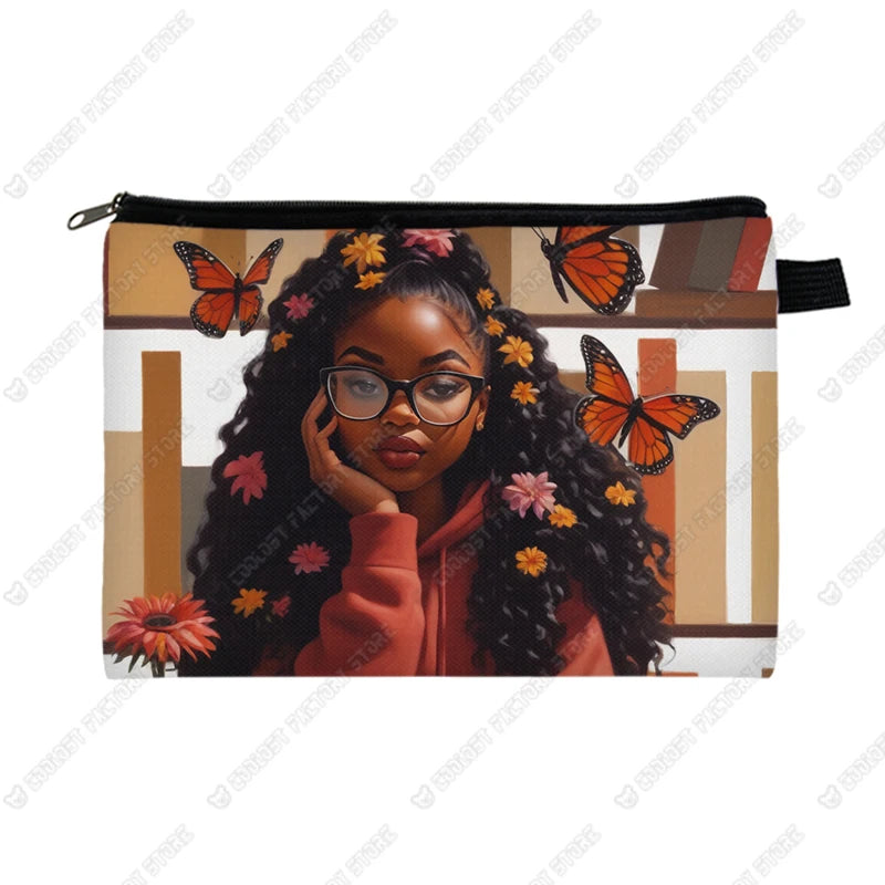 Genius Black Girl Cosmetic Case Musicians Astronauts Nurses Makeup Bags Lipstick Phone Napkin Storage Pouch Women Toiletries Bag
