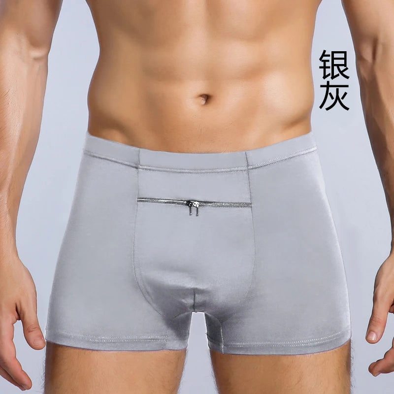 Plus Size 7XL Men's Theft-Proof Underwear Front Double Zipper Pocket Men Panties Modal Comfortable Breathable Sexy Boxer Shorts