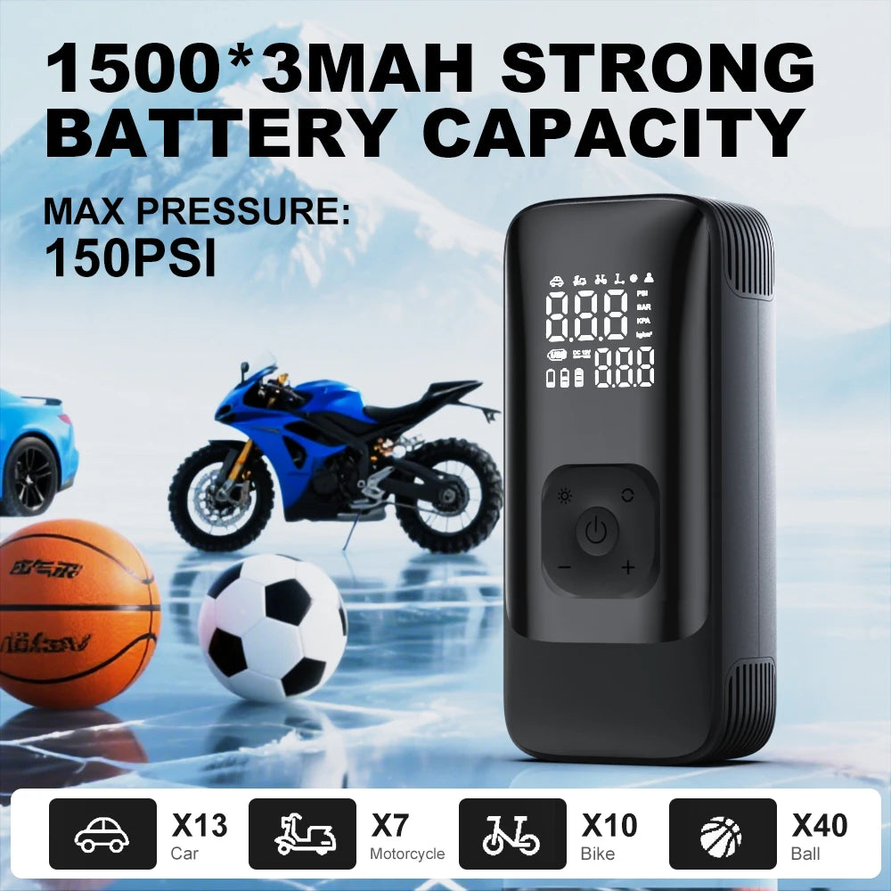 Car Inflator Compressor Pump With LED Lamp For Car Motorcycle Bicycle Tyre Balls Wireless Electric Car Air Tire Pump