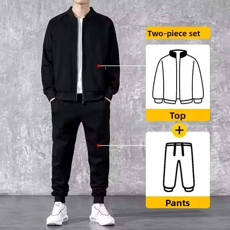 Men's Sportswear Hoodie Set Stylish Stand Collar Casual Outerwear Pants Autumn Winter Fashionable Polyester Blend Long Sleeve