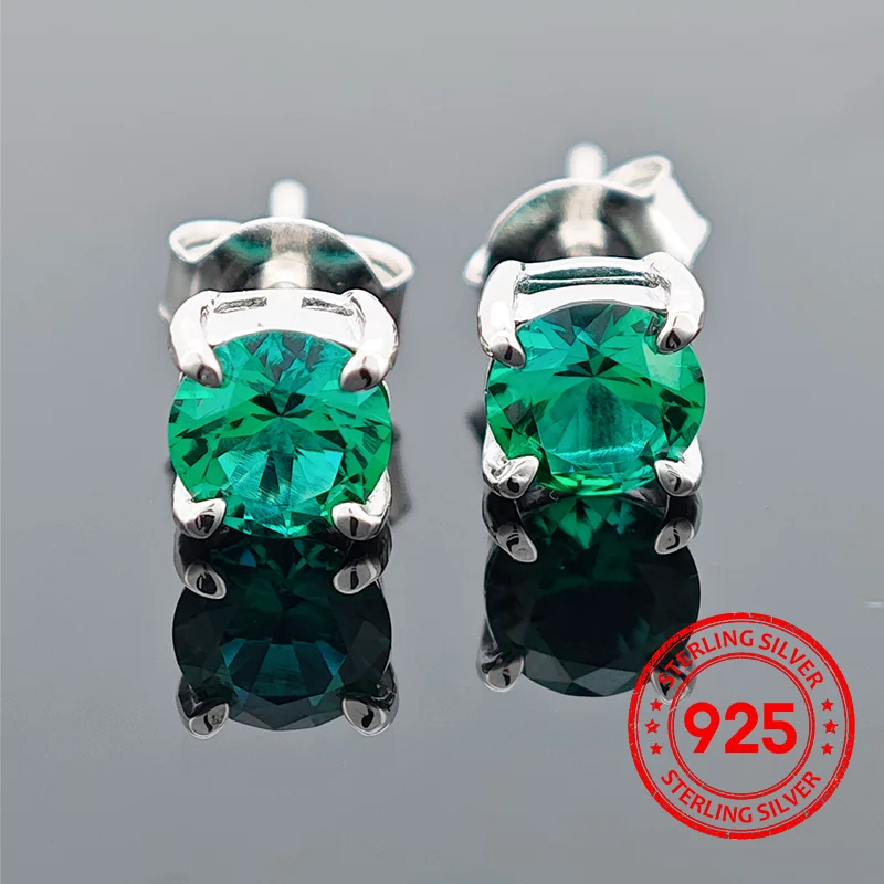 ChuPing Fine Jewelry Lab Grown Emerald Round Shape S925 Silver Earring for Women Evening Party Valentine's Day Or Birthday Gift