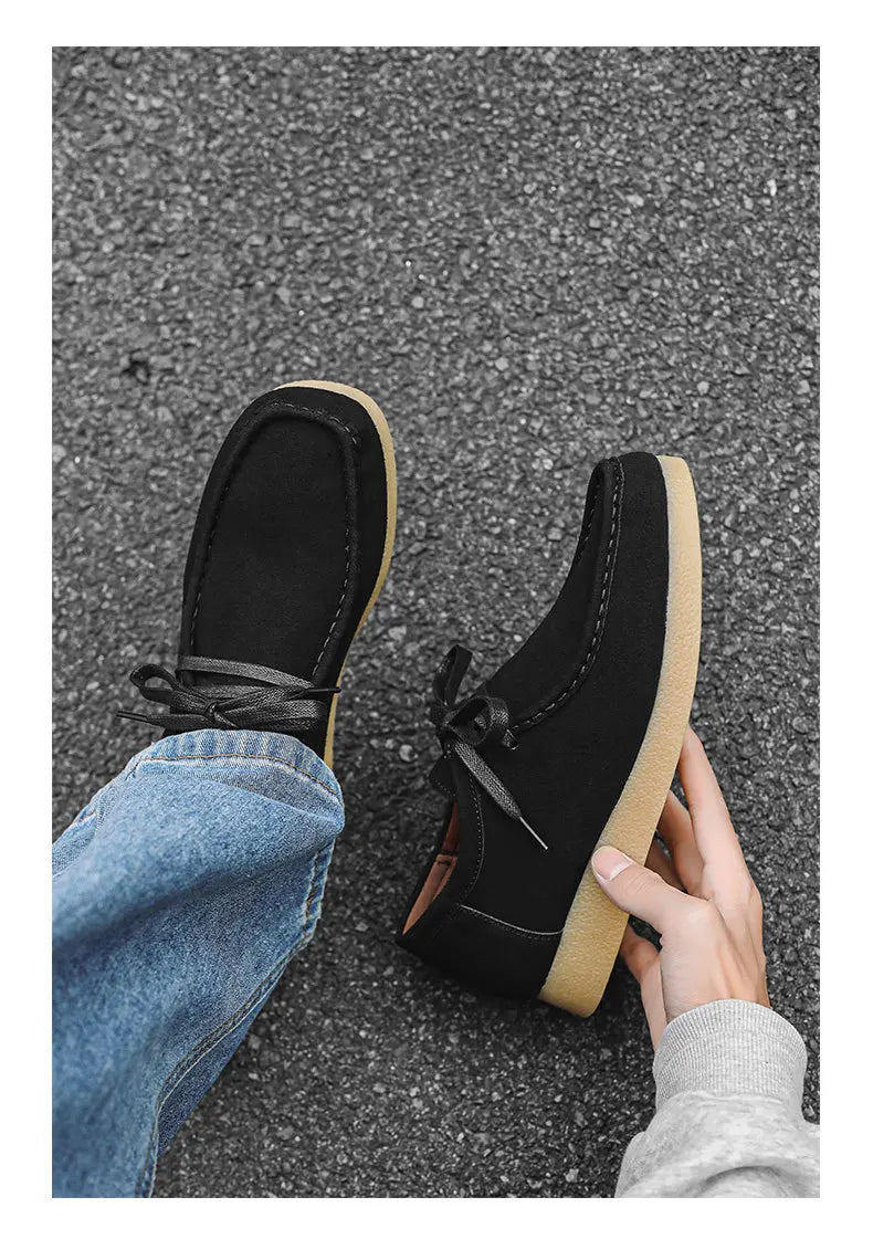 Retro Handmade Men's Casual Shoes Low Top Velvet Surface Smoke Rubber Spring Autumn British Style Flat Heel round Toe N-1