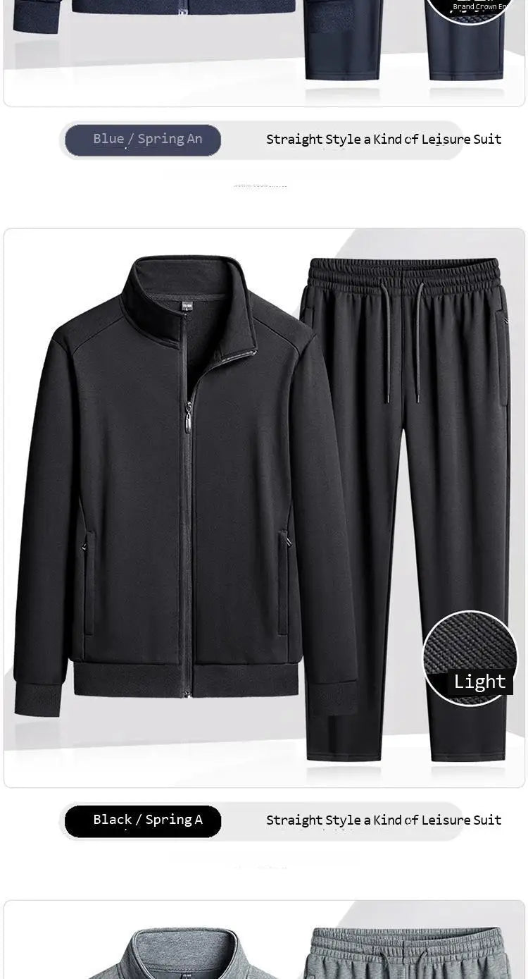 Spring Autumn Pure Cotton Stand Collar Sports Suit Set Thin Casual Workout  Men's Sweatshirt Jack And Pant Suit Two Piece Set