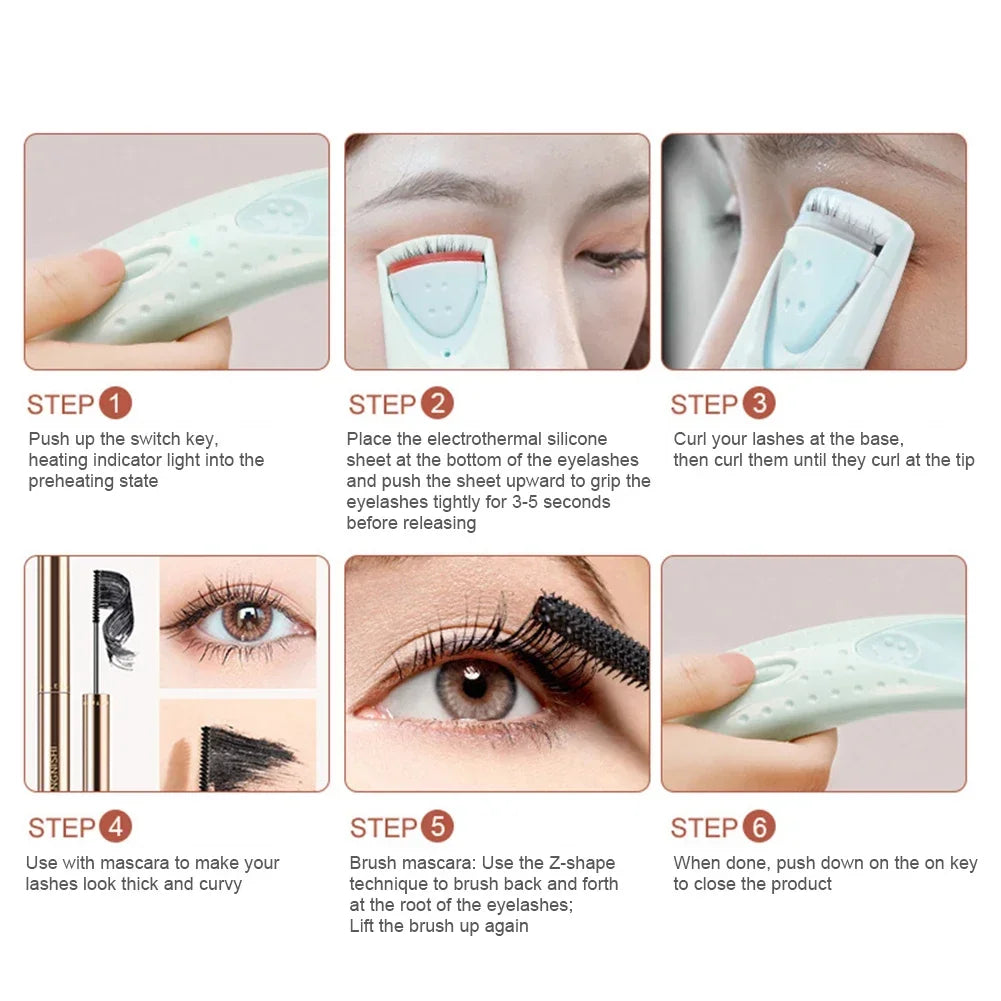 Portable Heated Eyelashes Curling Tool, Natural Fake Eye Lash, Beauty Supplies, USB, 3 Temperature Mode