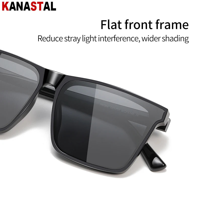 Men Sunglasses UV400 Polarized Sun Glasses Women TR90 Sunscreen Big Square Eyeglasses Frame Driving Goggles Fishing Eyewear