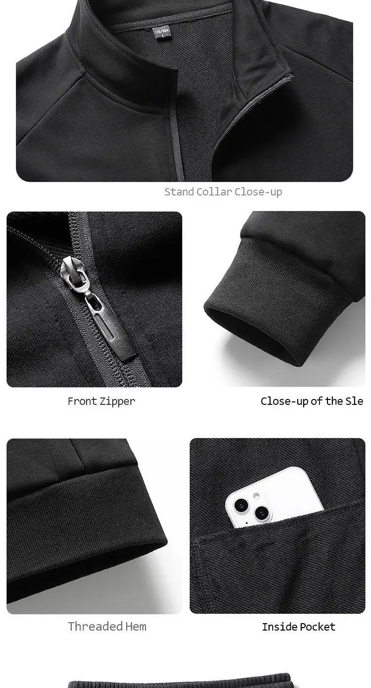 Spring Autumn Pure Cotton Stand Collar Sports Suit Set Thin Casual Workout  Men's Sweatshirt Jack And Pant Suit Two Piece Set