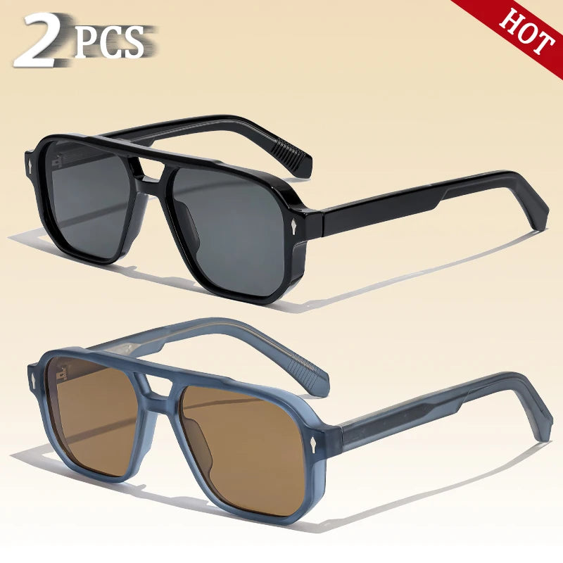 CATERSIDE Retro Punk Sunglasses Men Vintage Flat Top Double Bridges High Quality Sun Glasses Women Travel Party Festival Eyewear
