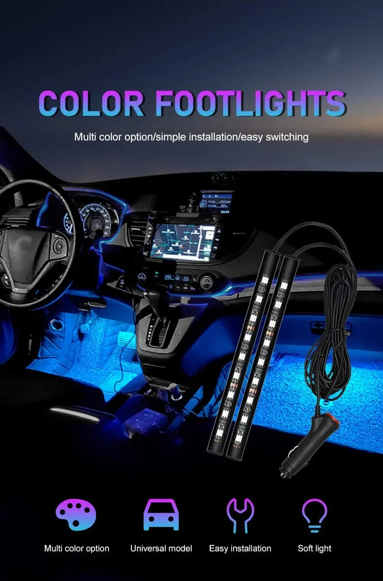 2 in 1 LED Car Neon Light Foot Light LED Interior Decoration Backlight Cigarette Lighter USB Atmosphere Lamp Vehicle Accessories