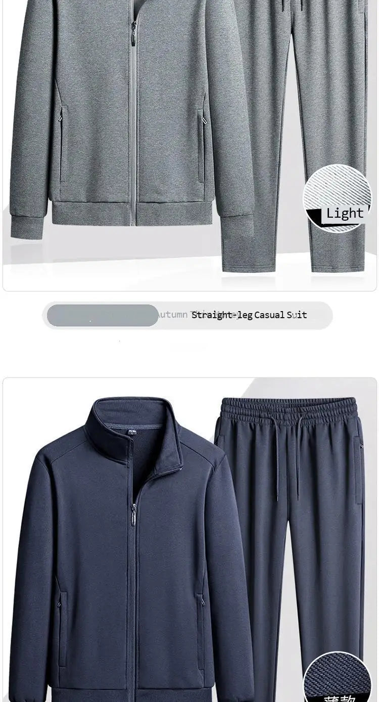 Spring Autumn Pure Cotton Stand Collar Sports Suit Set Thin Casual Workout  Men's Sweatshirt Jack And Pant Suit Two Piece Set