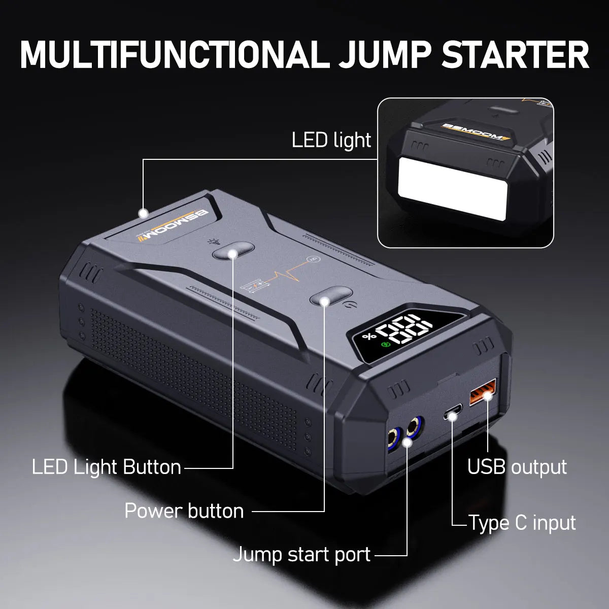 Professional Car Battery Starter Power Bank 5000A Jump Starter Portable 12V Car Battery Booster with 150PSI Air Pump