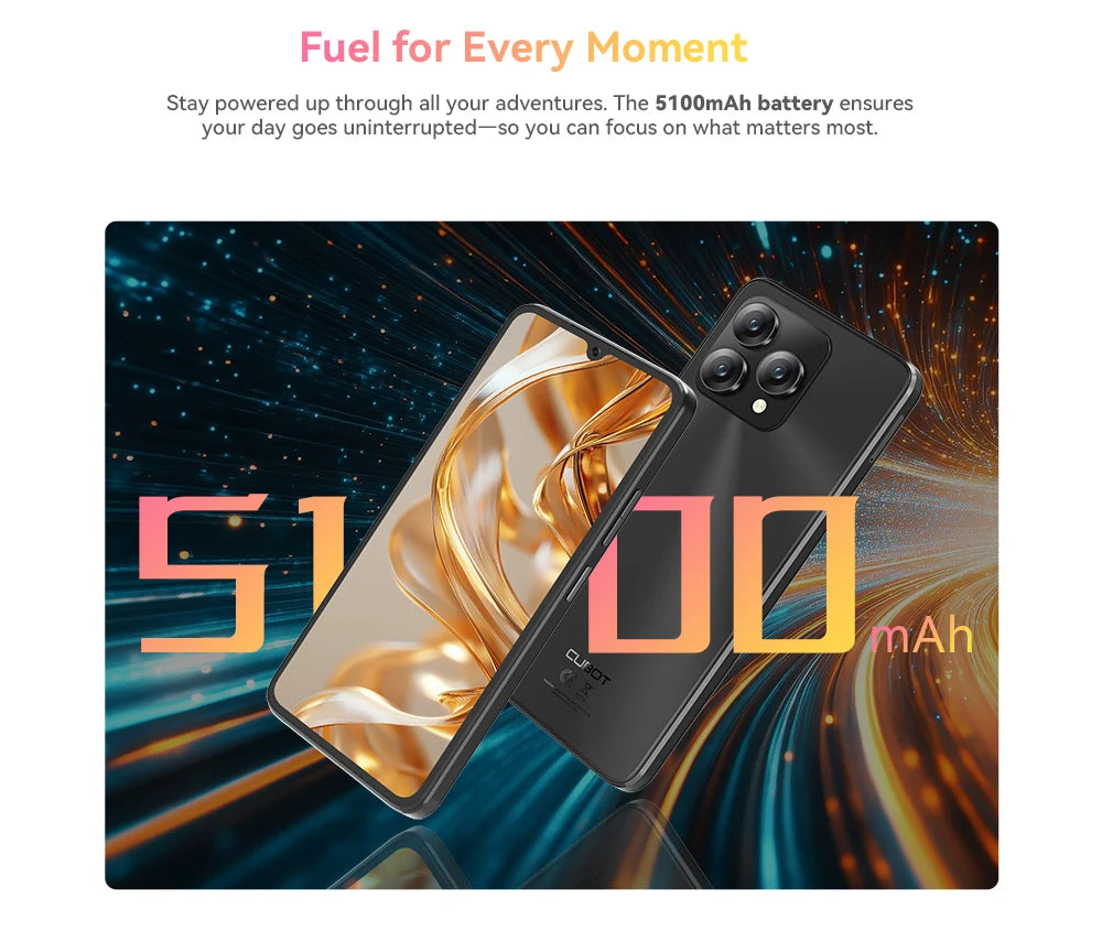 Cubot Smartphone Android 15 A40, 12GB RAM+256GB ROM, 6.88-Inch 120Hz Screen,Octa-core, 48MP Camera, 5100mAh Battery,NFC,Face ID