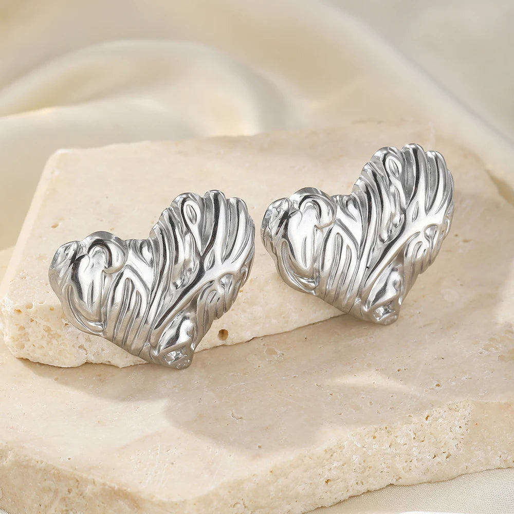 Stainless Steel Earrings Ripple Irregular Heart Earrings for Women Vintage Sweet Premium Jewelry Valentine's Day Anniversary Gif