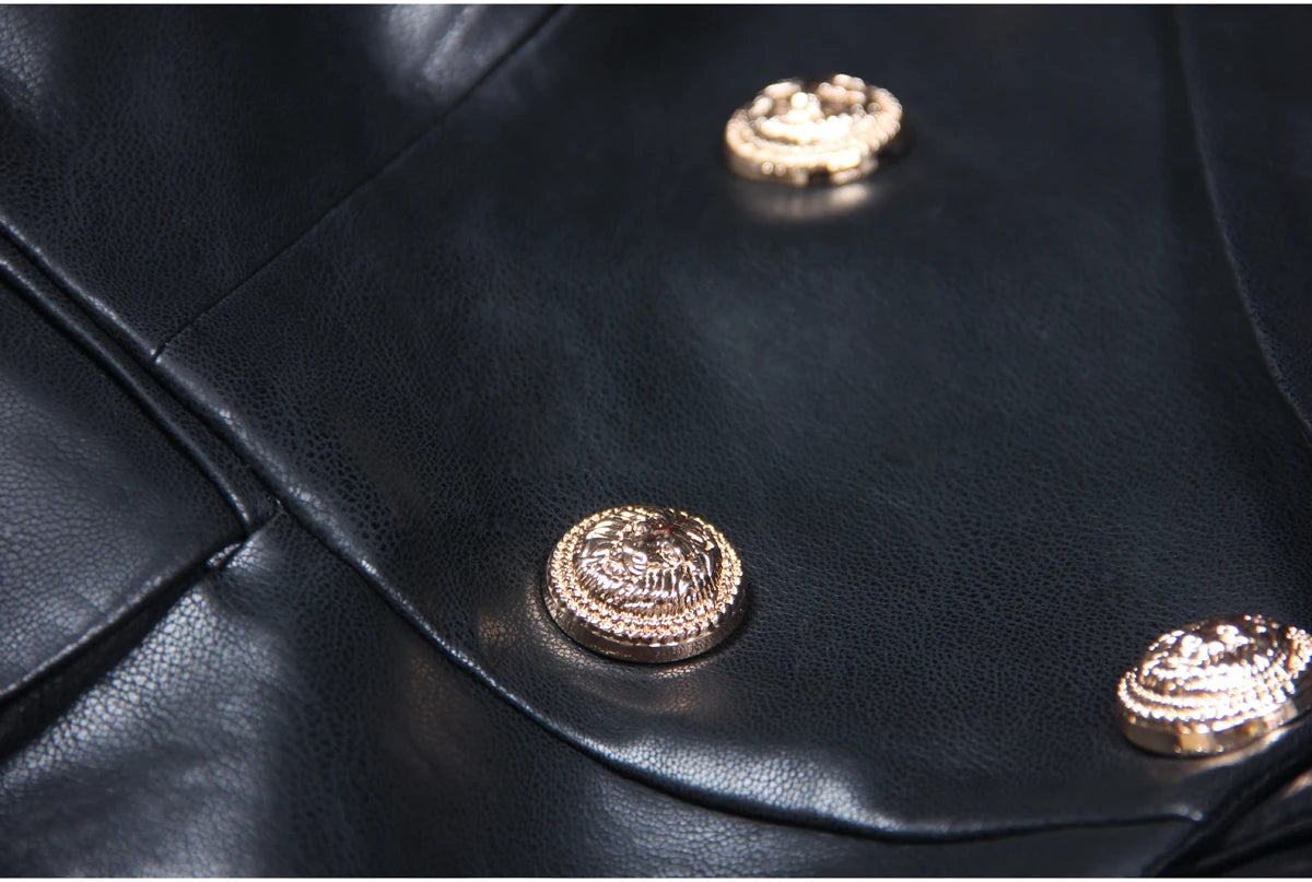 2024 Spring And Autumn New High-end Fashion, Simple Temperament, Slim Slim Skin, Women's Pu Leather Suit Skirt Dress