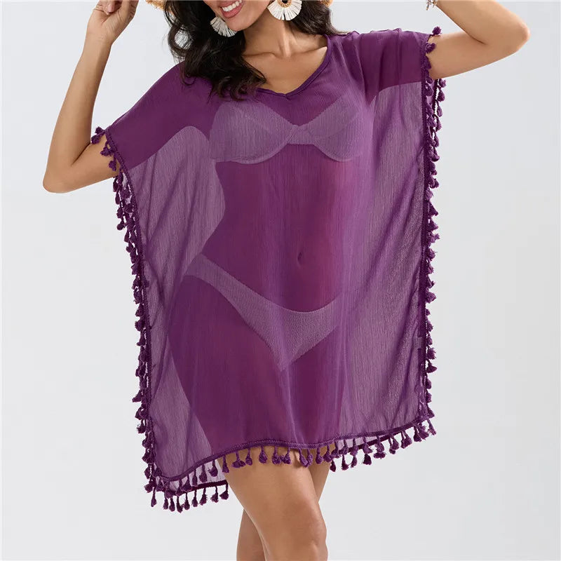 Summer Beach Cover Up For Women Lace Hollow Crochet Swimsuit Beach Dress
