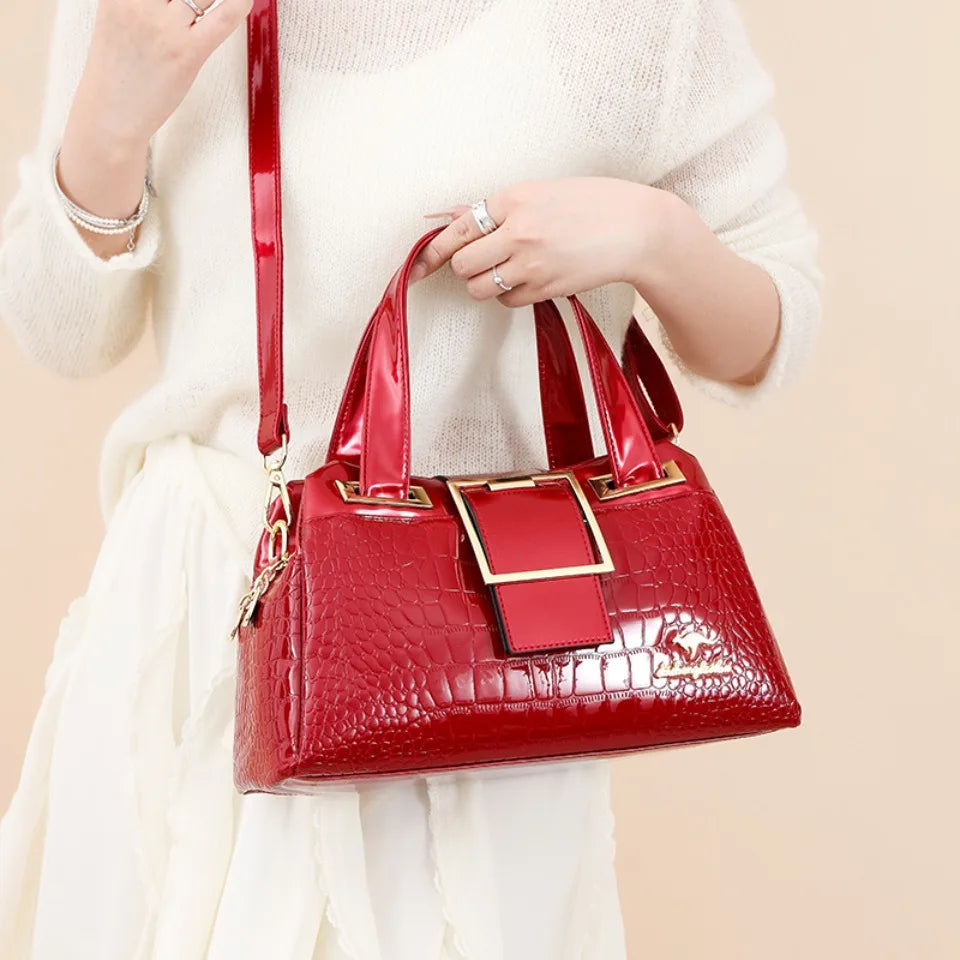 Fashion Elegant Madam Handbag Crocodile Pattern with Lattice Luxury Women Shoulder Tote Bag Two Layers Ladies Bag Big Belt Sac