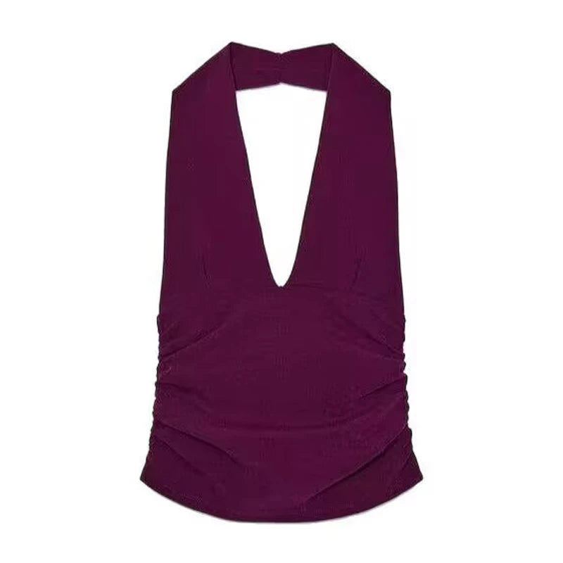 HXAO Halter Top Women Off Shoulder Deep V-Neck Crop Top y2k Sexy Backless Tank Top Street Style Casual Women's Summer Tops 2025