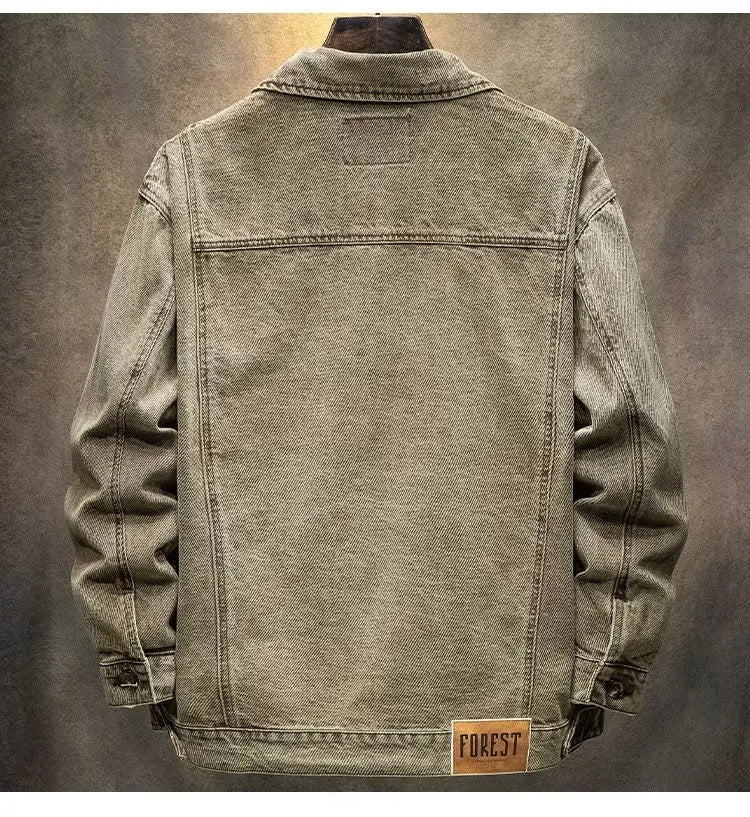 Stylish Versatile Men's Denim Jacket Autumn Spring Trendy Korean Version Casual Long Sleeve Standard Fit Outerwear Coat