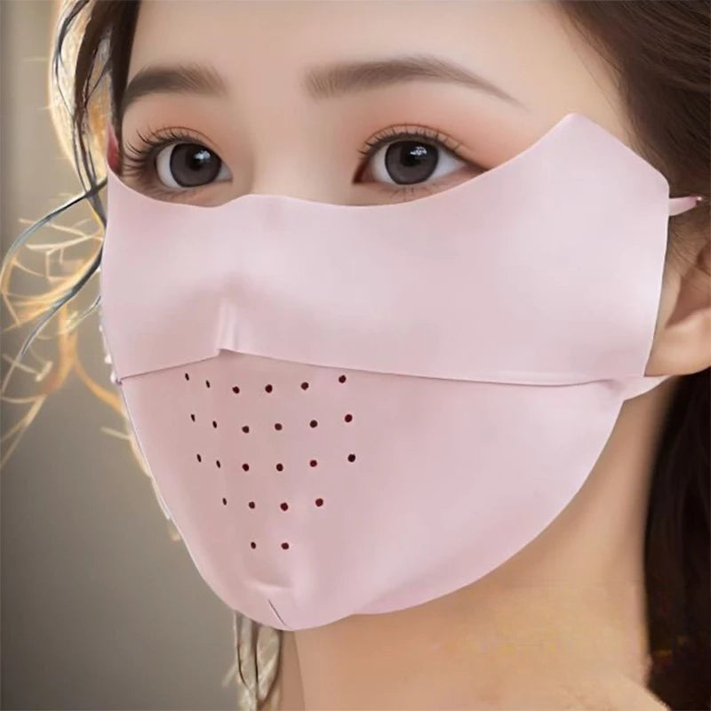 Summer Ice Silk Face Mask UV Sun Protection Respirator Men Women Adjustable Breathable Mask for Outdoor Running Cycling Sports